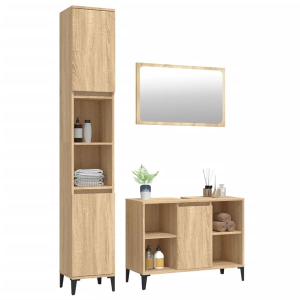 vidaXL 3 Piece Bathroom Furniture Set Sonoma Oak Engineered Wood