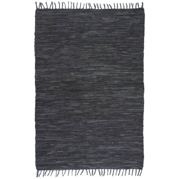 vidaXL Hand-woven Chindi Rug Leather 160x230 cm Grey