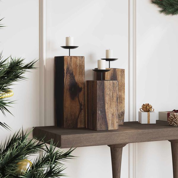 vidaXL Candle Holder 3 pcs Natural Solid Reclaim wood