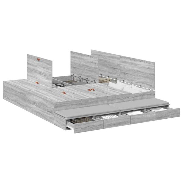 vidaXL Storage Bed Frame Grey Sonoma 200 cm Engineered Wood