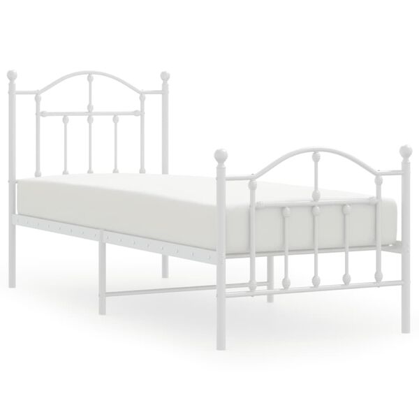 vidaXL Metal Bed Frame without Mattress with Footboard White 75x190cm
