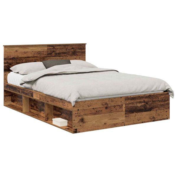 vidaXL Bed Frame with Headboard Old Wood 140 x 200 cm Solid Pine Wood