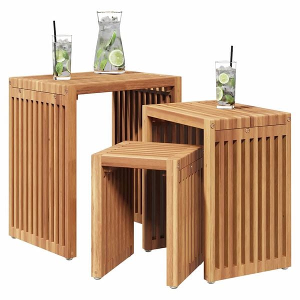 vidaXL Garden Side Table 3 pcs Brown 33 x 44.5 x 51 cm Solid Teak Wood