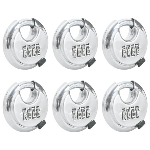 vidaXL Discus Locks with Keys 6 pcs Silver 7 x 2.3 x 7 cm