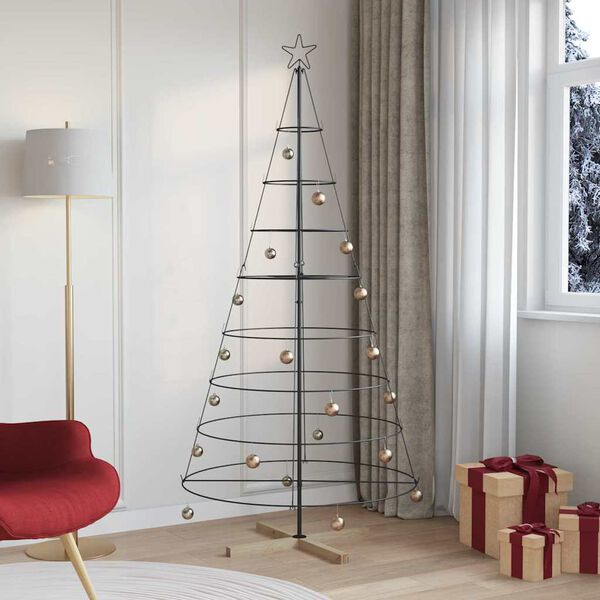 vidaXL Christmas Cone Tree with Stand Black 210 cm Steel