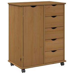 vidaXL Rolling Cabinet 63.5 x 39 x 79 cm Solid Pine Wood Honey Brown