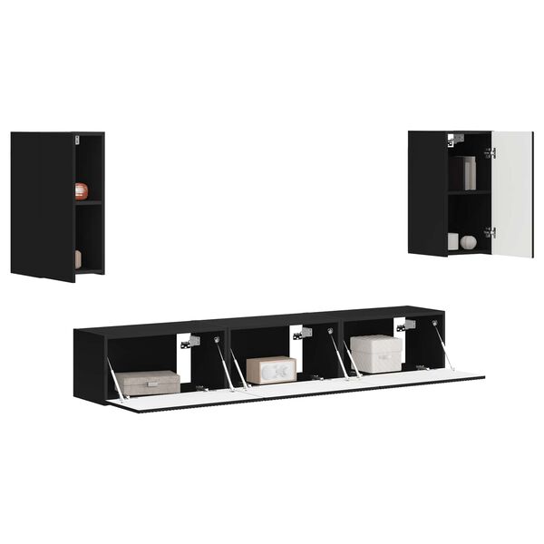 vidaXL TV Cabinet Set Wall-mounted 5 pcs Black Engineered Wood