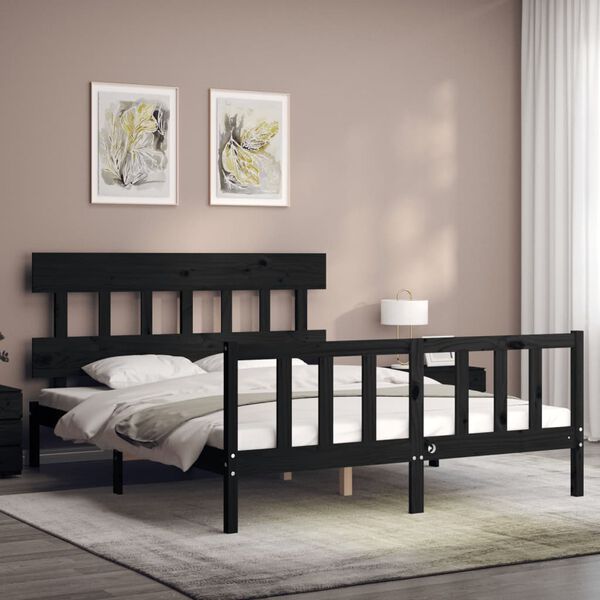 vidaXL Bed Frame without Mattress Black King Size Solid Wood Pine