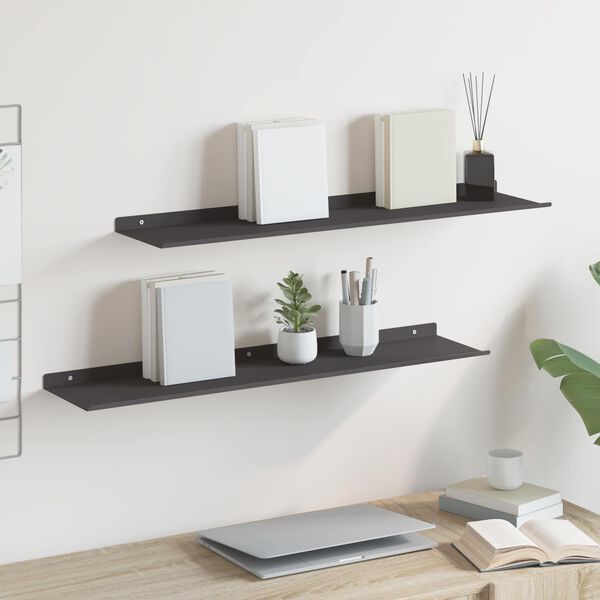 vidaXL Floating Shelf Wall-mounted 2 pcs Black 80 x 18 x 2.5 cm Steel