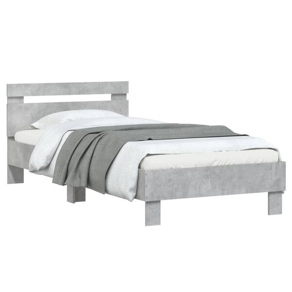vidaXL Bed Frame without Mattress with Headboard Concrete Grey 90x200 cm