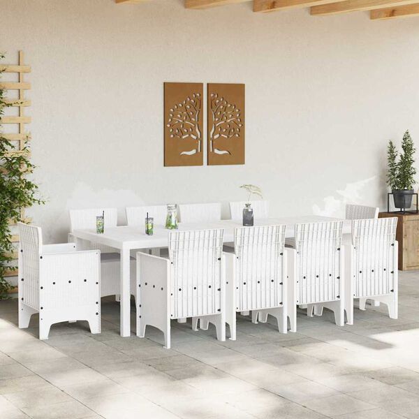 vidaXL Garden Dining Set 11 pcs White Polypropylene