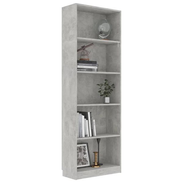 vidaXL 5-Tier Book Cabinet Concrete Grey 60x24x175 cm Engineered Wood