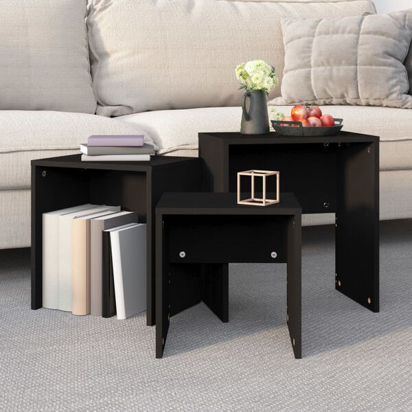 vidaXL Nesting Coffee Tables 3 pcs Black Engineered Wood