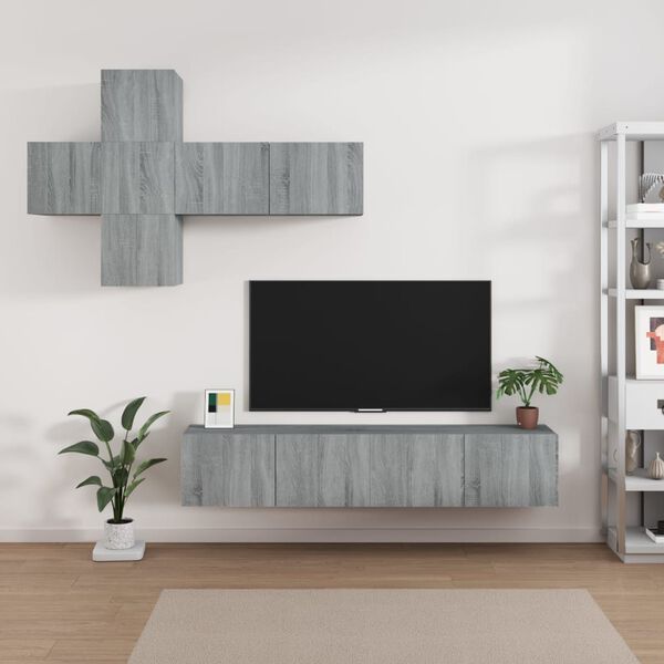 vidaXL 7 Piece TV Cabinet Set Grey Sonoma Engineered Wood