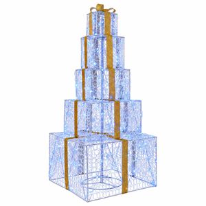 vidaXL Christmas LED Gift Box Stack 250 LEDs Blue 56 x 56 x 120 cm