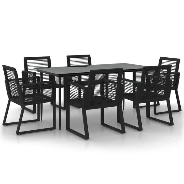 vidaXL 7 Piece Garden Dining Set Black PVC Rattan