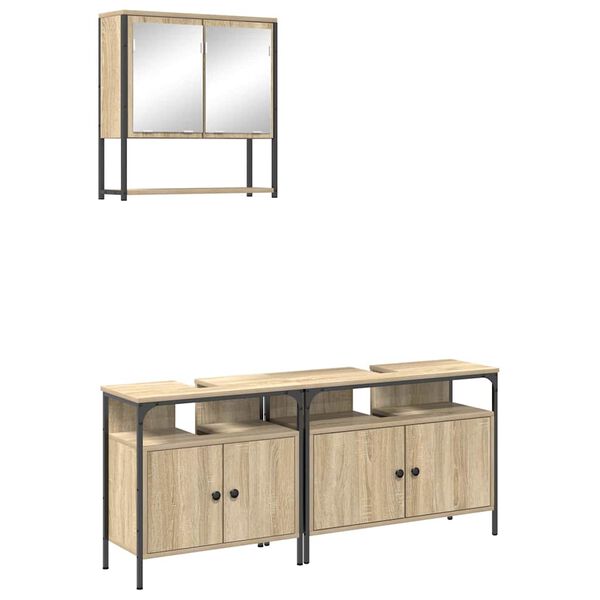 vidaXL Bathroom Furniture Set with Shelf 3 pcs Brown 80 x 30 x 60 cm