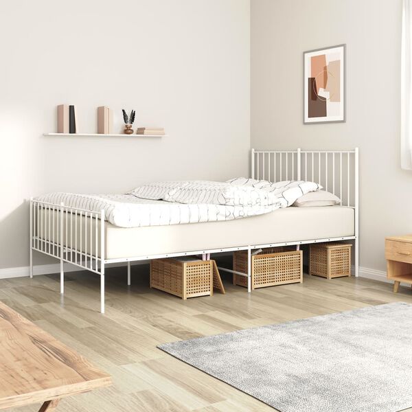 vidaXL Metal Bed Frame without Mattress with Footboard White 120x200cm
