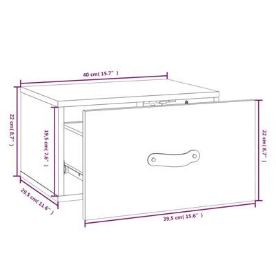 vidaXL Wall-mounted Bedside Cabinet Grey 40x29.5x22 cm