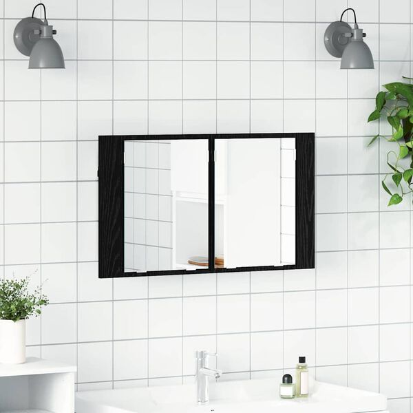 vidaXL Bathroom Mirror Cabinet with Shelf Black Oak 80 x 12 x 45 cm