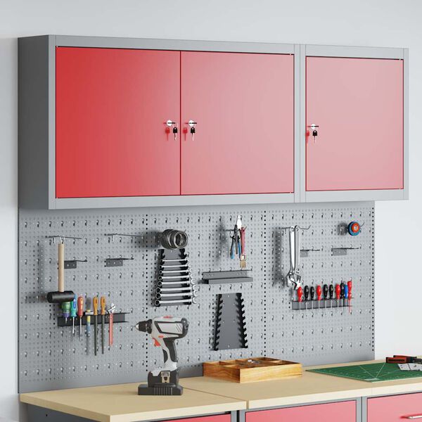 vidaXL Tool Cabinet Set with Shelf 5 pcs Red Powder-Coated Steel