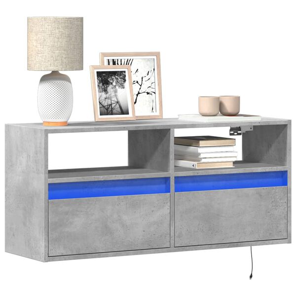 vidaXL TV Wall Cabinet with LED Lights Concrete Grey 100x31x45 cm