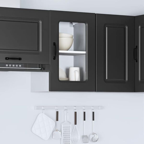 vidaXL Kitchen Wall Cabinet with Glass Door Kalmar Black Engineered Wood