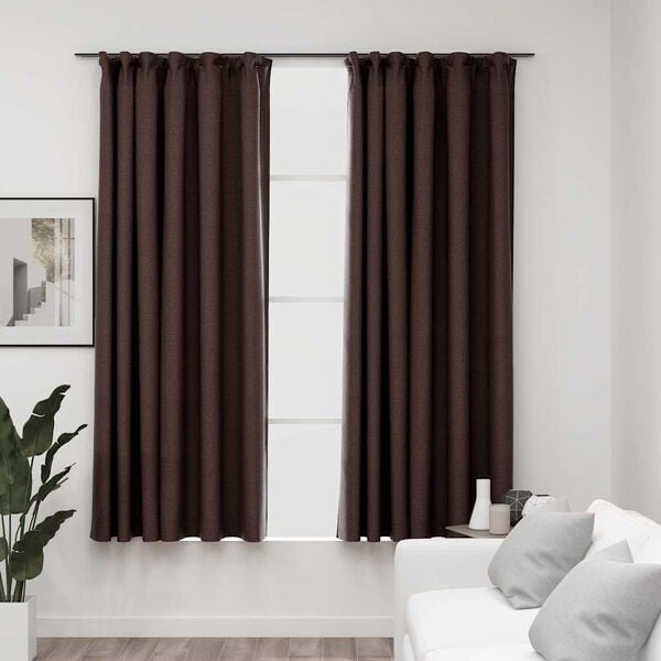 vidaXL Linen-Look Blackout Curtains with Hooks 2 pcs Taupe 140x175 cm