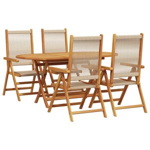 vidaXL Garden Dining Set 5 pcs Beige Solid acacia wood and poly rattan