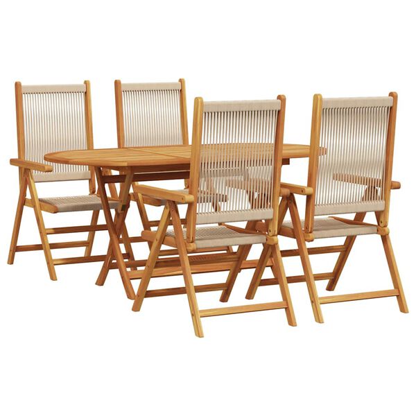 vidaXL Garden Dining Set 5 pcs Beige Solid acacia wood and poly rattan