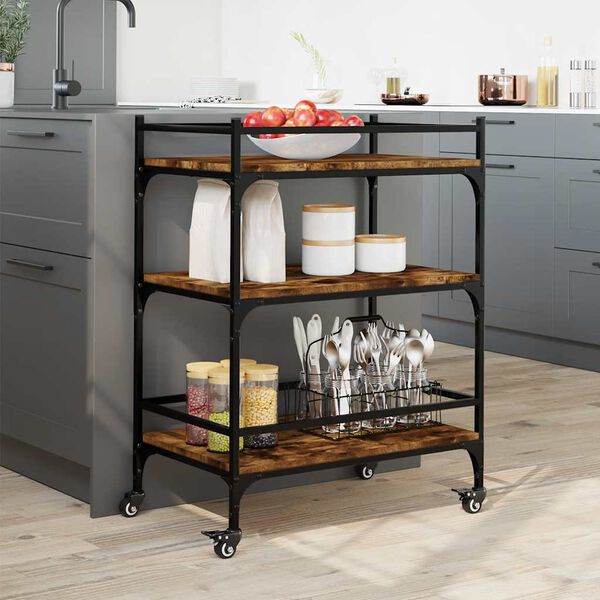 vidaXL Kitchen Trolley Smoked Oak 65x40x86.5 cm Engineered Wood