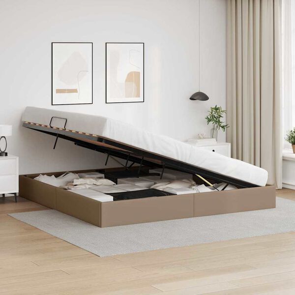 vidaXL Storage Bed with Mattress Cappucino 200 x 200 cm Faux leather