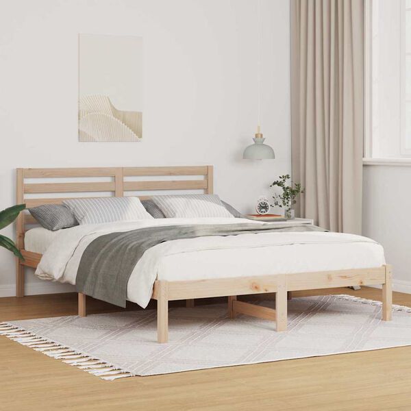 vidaXL Bed Frame with Headboard Brown 120 x 200 cm Solid Pine Wood