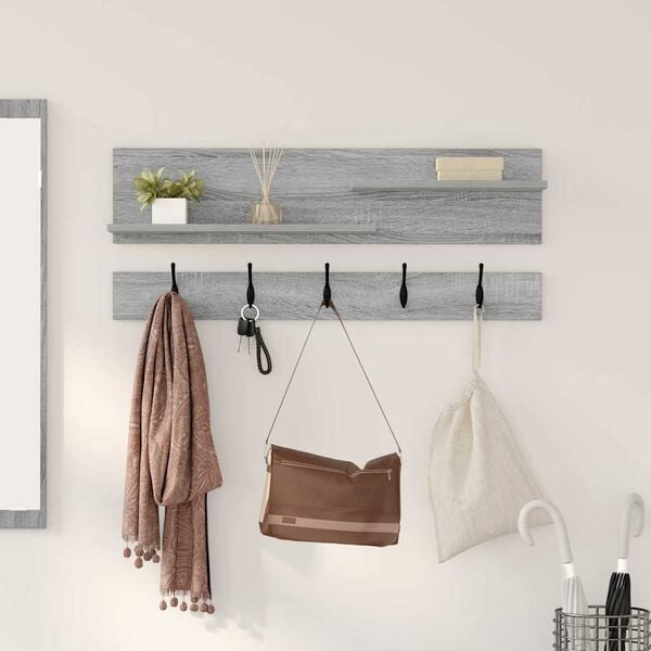 vidaXL Wall-Mounted Coat Rack with Shelf Grey Sonoma 90 x 15 x 36 cm