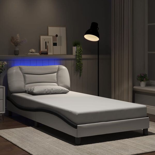vidaXL Bed Frame with LED without Mattress "Hvar" White and Black 100x200 cm