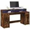 vidaXL Desk with LED Lights Smoked Oak 160x55x91 cm Engineered Wood