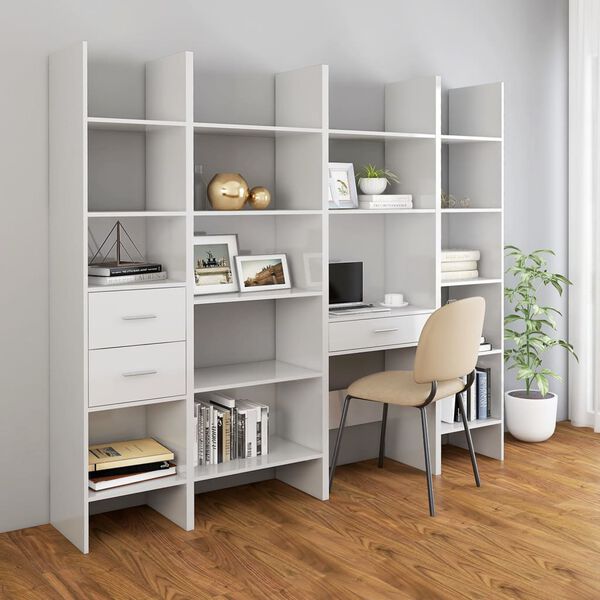 vidaXL 4 Piece Book Cabinet Set High Gloss White Engineered Wood