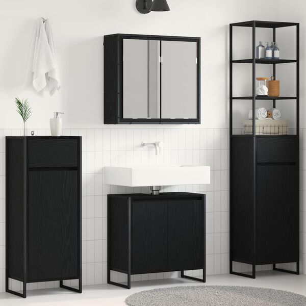 vidaXL Bathroom Furniture Set with Drawer Black Oak Engineered Wood