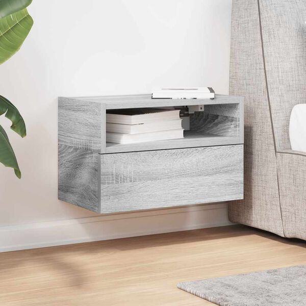 vidaXL Wall-mounted Bedside Cabinet Grey Sonoma 45x26x28.5 cm