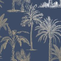 DUTCH WALLCOVERINGS Wallpaper Tropical Trees Navy Blue and Silver