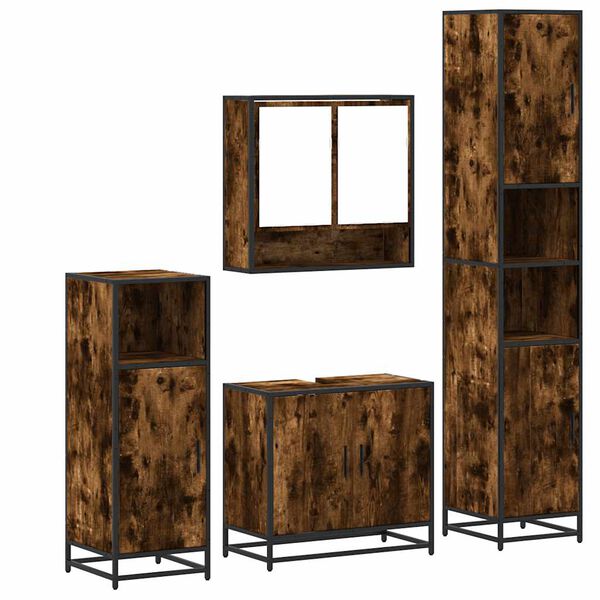 vidaXL 4&nbsp;Piece Bathroom Furniture Set&nbsp;Smoked Oak Engineered Wood