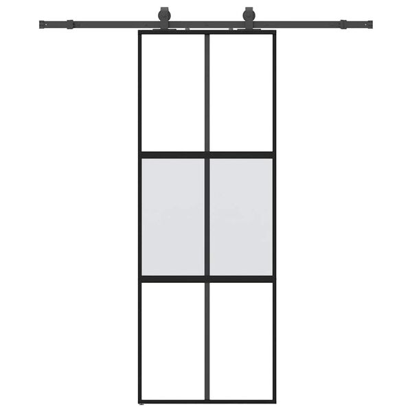 vidaXL Sliding Door with Hardware Set Black 76x205 cm Tempered Glass