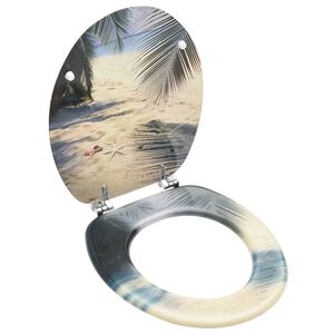 vidaXL WC Toilet Seat with Lid MDF Beach Design
