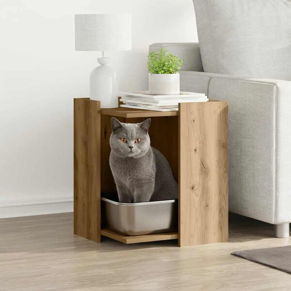 vidaXL Cat Litter Box Enclosure Artisian Oak 42x42x51 cm Engineered Wood