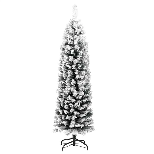 vidaXL Slim Artificial Christmas Tree with Flocked Snow Green 150 cm PVC