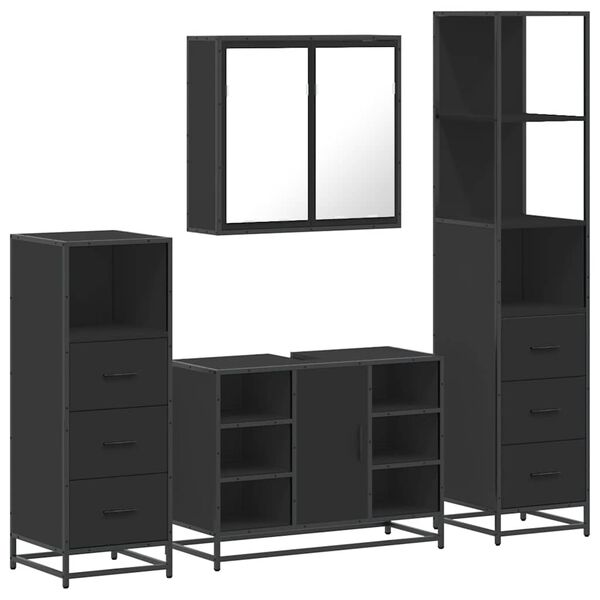 vidaXL 4&nbsp;Piece Bathroom Furniture Set&nbsp;Black Engineered Wood