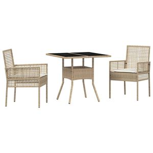 vidaXL Garden Dining Set 3 pcs Beige Poly rattan