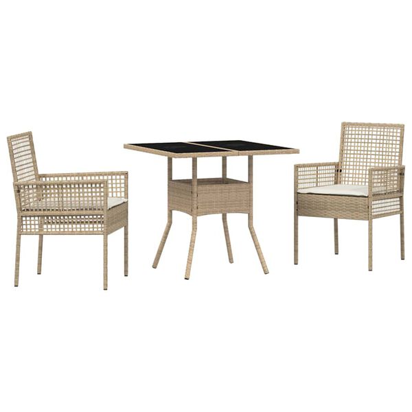 vidaXL Garden Dining Set 3 pcs Beige Poly rattan