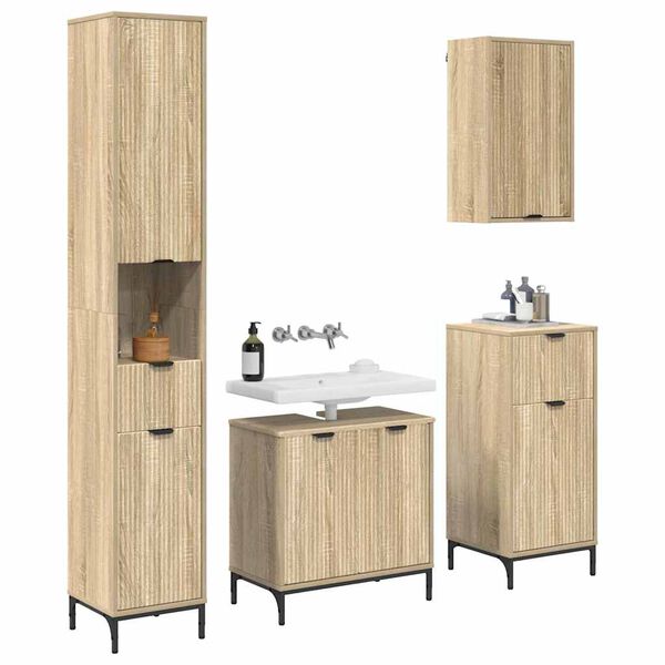 vidaXL Bathroom Furniture Set Sonoma Oak Engineered wood, Metal