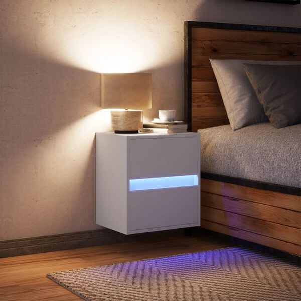 vidaXL Wall-mounted Bedside Cabinet with LED Lights White